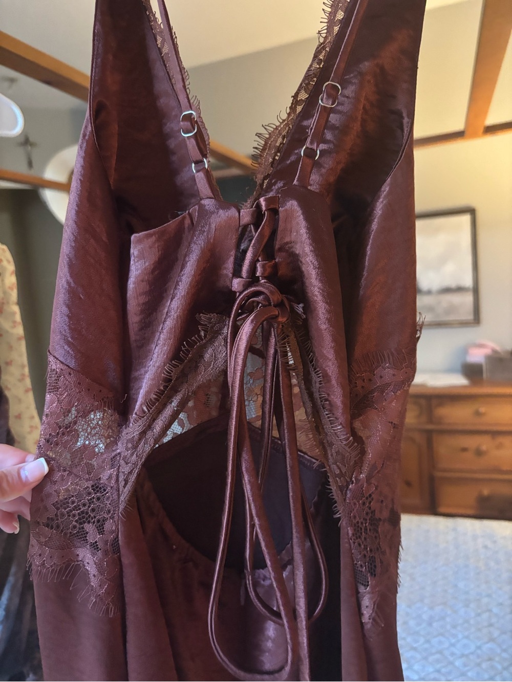 Hello Molly Rust Lace Trim Satin Maxi Dress - Picture 2 of 7